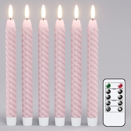 Lasumora Pink Flameless Taper Candles Flickering with Remote Timer, 3D Wick LED Spiral Wedding Candles Battery Operated 6 Pack Real Wax Window Candles Home Birthday Christmas Decor(0.78 X 9.8 Inchs)