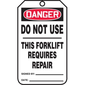 Accuform TRS338CTM PF-Cardstock Safety Tag, Legend "Danger DO NOT USE This Forklift Requires Repair", 5.75" Length x 3.25" Width x 0.010" Thickness, Red/Black on White (Pack of 5)