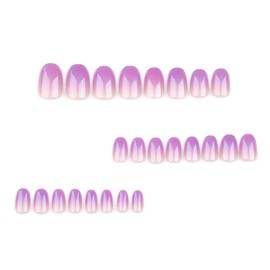 Ombre Press on Nails Short Square Fake Nails Pink Purple Gradient Design Stick on Nails French Tip False Nails Natural Handmade Full Cover Acrylic Glue on Nail for Women Girl Manicure 24Pcs