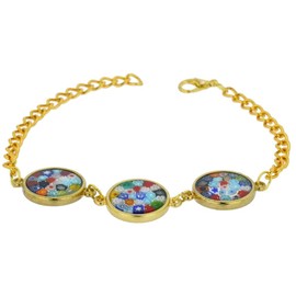 GlassOfVenice Murano Glass Millefiori Gold Disks Bracelet - Multicolor