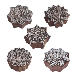 Royal kraft Round Wooden Print Stamp (Set of 5) Henna Fabric Textile Paper Clay Potter Blocks Htag2209