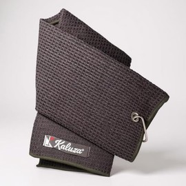 Kaluza Waffle Trifold Golf Towel – Microfibre Club & Ball Cleaning Towel with Carabiner Clip | Super Absorbent & Fast Drying | 58x38cm Unfolded – Black