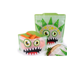 Russbe 18729 Monster Reusable Snack & Sandwich Bags (Set of 4), Green