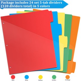 V-Opitos 24 Set 5-tab Index Dividers for 3 Ring Binders, Plastic Dividers with Clear Front Pocket, 120 Pcs Multicolor Dividers for School & Office Supplies