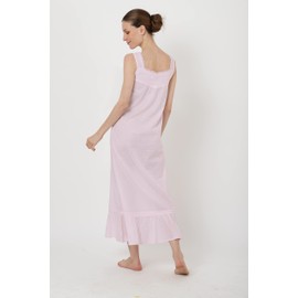 Miss Lavish London Women’s Cotton Nightgown – Victorian Style Sleeveless Maxi Nightdress with Lace Trim – Long Cotton Nightie for Ladies – Plus Size Summer Sleepwear & Loungewear – Pink