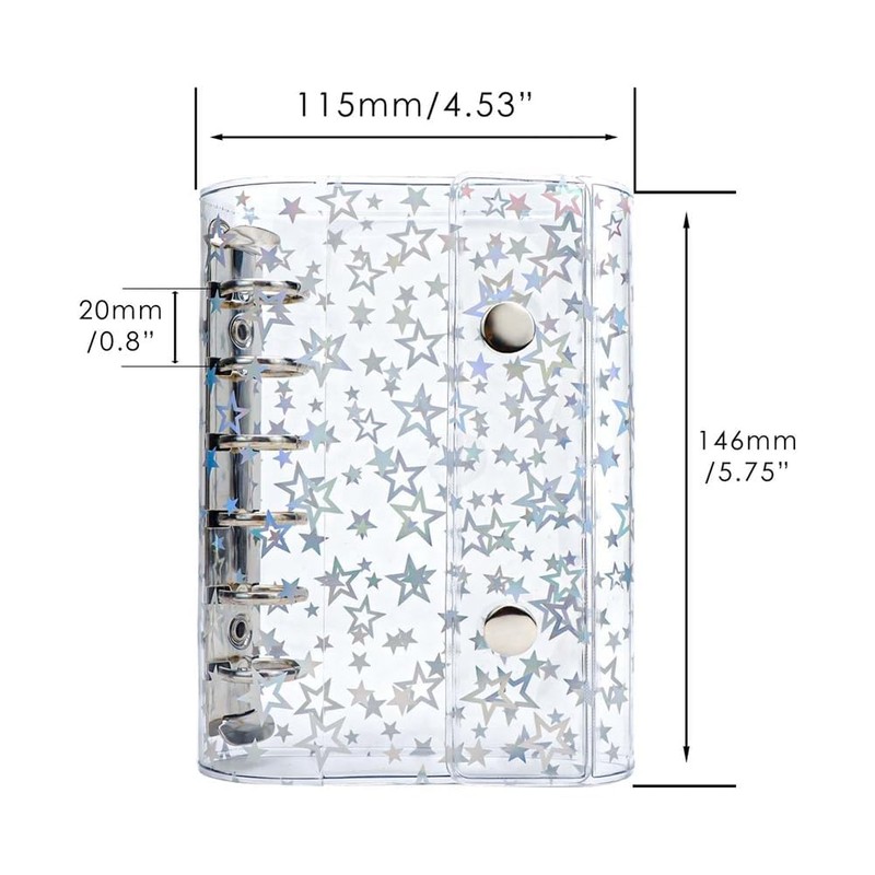 Lzcxszzm A7 Budget Binder Cover Clear PVC 6-Ring Binder Glitter