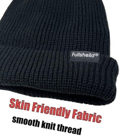 Fullsheild 2pcs Merino Wool Beanie Warm Winter Thick Ribbed Cap hat for Men Women Walking Ice Skating Skiing Black One Size