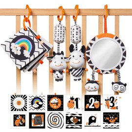 Baby Pram Toy 0 Month Black and White Soft Rattles Fabric Books Sensory Exploration and Development