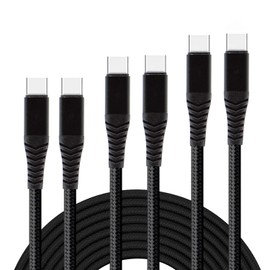 Dual 3Pack USB-C 20W Braided Cables Compatible with Your Jabra Elite 85h Fast Gig Speeds! Three Hi-Speed Cables of 3ft/6ft/10ft (Black)