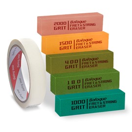 5pcs Fret Erasers Grits, Fret Polishing Cleaner & Masking Tape, Guitar Fret Polishing Abrasive Rubber Blocks Tool, Clean Fret Wire/String/Metal(180& 400& 1000& 1500& 2000 Grit)