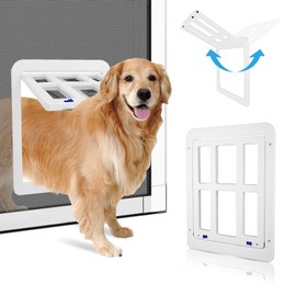 PETLESO Large Dog Door for Screen Door, Pet Screen Door for Large Dog Pet Door with Magnetic Flap Lockable Door Insert for Sliding Door, White Large 11"x 13"