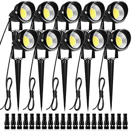 ZUCKEO Low Voltage Landscape Lights LED Landscape Lighting with Connectors, 10W 12V 24V Outdoor Spotlights Waterproof Garden Flood Pathway Yard Lights 1000LM Daywhite Light(10Pack with Connector)
