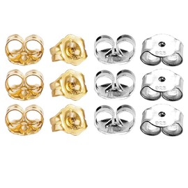 BEADNOVA 14K Gold 925 Sterling Silver Earring Backs Pierced Earring Backing Hypoallergenic Butterfly Ear Stud Backs for Studs (6 pcs 14K Gold, 6 pcs 925 Sterling Silver)
