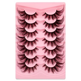 7 Paare 3D Falsche Wimpern Katzenauge, Flauschiges Volumen Curly Cat-Eye Künstliche Wimpern Natürlich Look, Wiederverwendbar Handgemacht Faux Mink Make-up-Wimpern(7Pink-LD01)