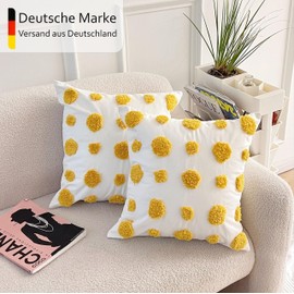 Emilie-Textil Boho Decorative Cushion Cover Made of 100% Cotton, Decorative Cushion Cover, Various Patterns (Yellow Dots, 40 x 40)