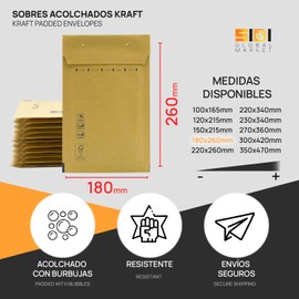 Padded Envelopes, Bubble Mailers, Kraft Bubble Padded Envelopes with Self-Seal Seal, Clothing Shipping Bags, Kraft Padded Envelopes - SIDI (180x260mm, 5 pcs)