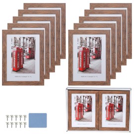 5x7 Picture Frames Set of 10, Wooden Picture Frame Set with Display Box, Rustic Style Antique Brown Wood Grain Photo Frame Suitable For Desktop Display and Wall Decoration.