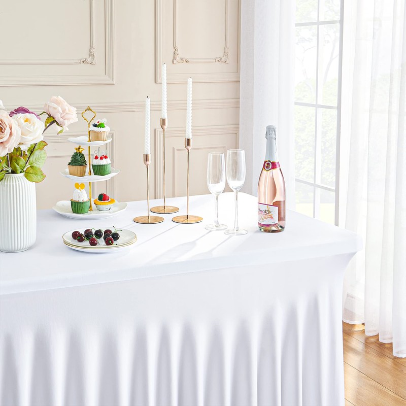White Stretchy Spandex Tablecloth for 1.8 m Rectangular Table, Washable