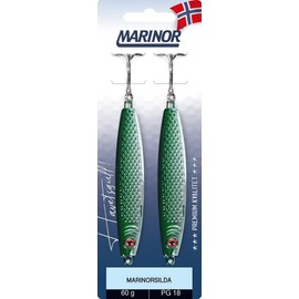 Marinor Marinorsilda Pilker Set, 2 Stück, VMC-Haken, 25/40/60 g, 5 Farbvarianten, Meeresangeln, Blinker, Jig-Köder, Küstenblinker, Meeresköder (SG - Silver/Green, 40g)