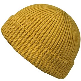MaxNova Knit Cuff Short Fisherman Beanie for Men Women Warm Hats Mustard Yellow