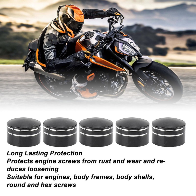 10PCS Motorcycle Head Bolt Cover CNC Aluminum Black Round Grooved