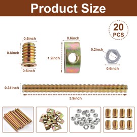 20 Pieces Bed Frame Hardware Connector Kit,M8×100mm Furniture Fastening Connectors Countertop Hardware Bed Frame Bolts and Nuts Kit for Countertops Wardrobes Blocks Bed Frame Furniture