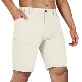 Stlight Men's Hiking Cargo Shorts Quick Dry Lightweight Tactical Shorts with Multi Pocket for Camping Fishing Golf, Bone, 34W x 8L