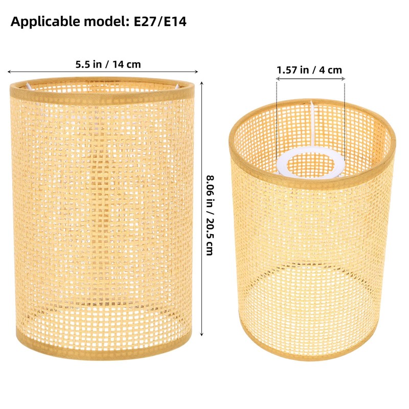 Angoily Rattan Drum Lampshade Replacement E27-E14 Barrel Lampshade Snap On
