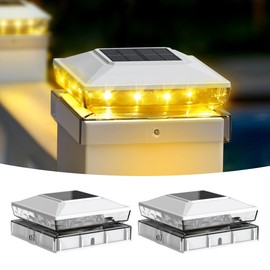 KEILAIMO Solar Post Cap Lights, 2 Pack Upgraded Outdoor Deck Fence Post Solar Lights for 4x4 5x5 Wood/Vinyl Posts, IP65 Waterproof, 10-12 Hours Warm White Glow for Garden/Patio/Porch - White