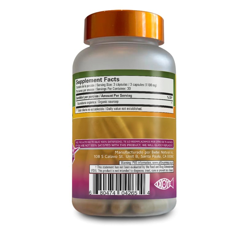 Betel Natural Premium Guanabana Graviola Capsules Powerful Flavonoids - 90
