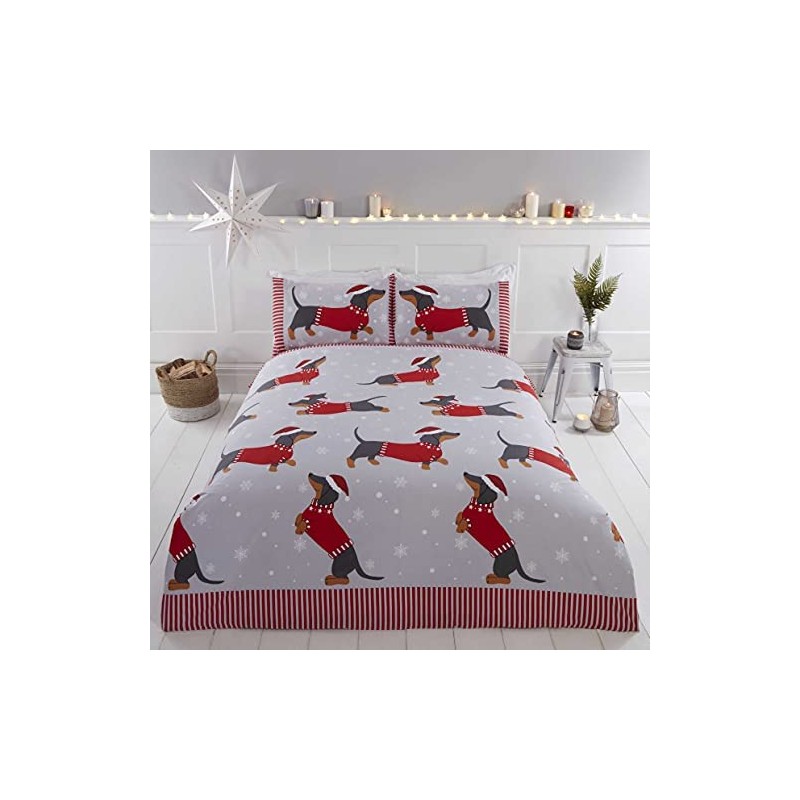 Rapport Home Dachshund Duvet Cover Set, Polycotton, Red, Single