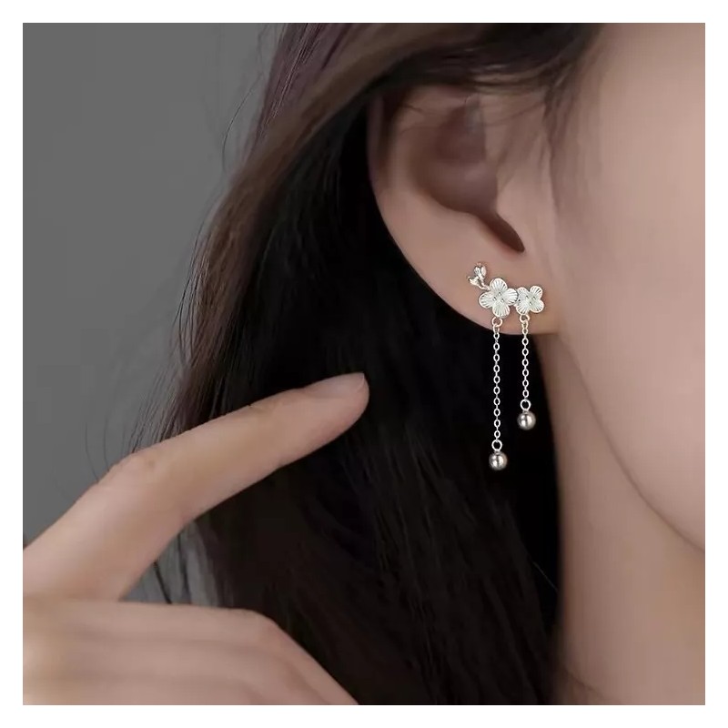 Unbranded Genuine Solid Sterling Silver Plum Blossom Tassel Earrings