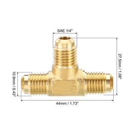 PATIKIL 1/4" x 1/4" x 1/4" Brass Pipe Fitting, Flare Tee Tube Fitting Pipe Adapter Connector with Nut for Air Conditioner Refrigeration Plumbing