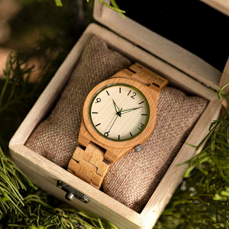 BOBO BIRD Men's Bamboo Wooden Watch Number Scale Quartz Wrist