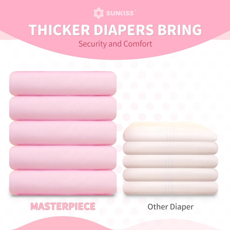 SUNKISS Masterpiece Adult Diapers with Tabs, Unisex Disposable Incontinence Briefs
