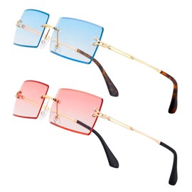 NIEEPA Fishion Small Rectangle Sunglasses Vintage Women Men Tinted Rimless Eyewear Ultralight Candy Color Ocean Sun Glasses Shades
