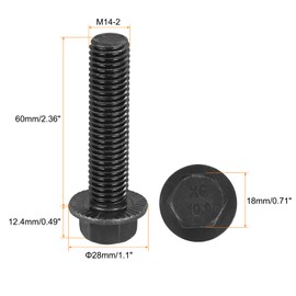 sourcing map M14-2x60mm Hex Serrated Flange Bolts 10.9 Grade Carbon Steel Screws 2pcs