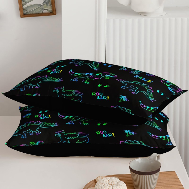 QOOMO Jurassic Dinosaur Kids Bedding Set, Black, Twin Size