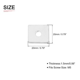 DTGN 20mmx20mmx1.5mm(LxWxT) 304 Stainless Steel Square Flat Washers - 10Pack - Good for M5 Industrial Machinery Bolt Nut - Square Gaskets - Silver Tone