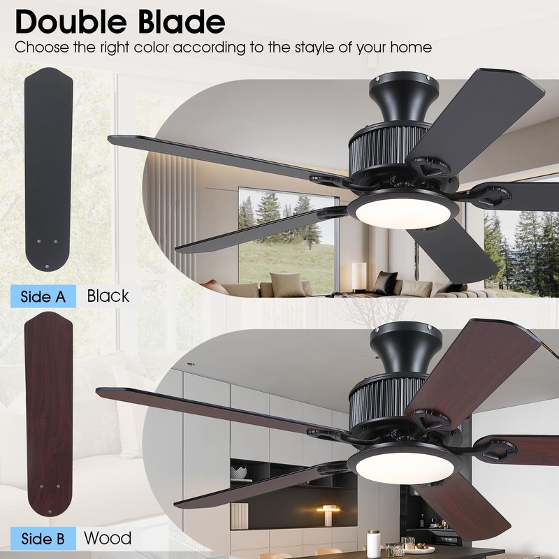 Surtime 52" Ceiling Fans with Lights-Low Profile Ceiling Fan with