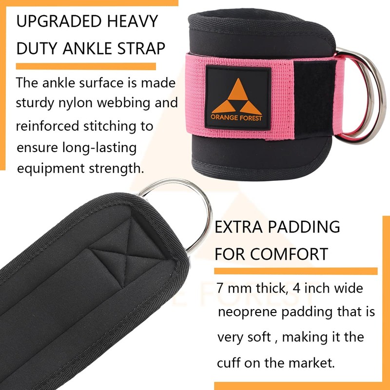 Ankle Straps for Cable Machines (Pair) for Kickbacks, Adjustable fit