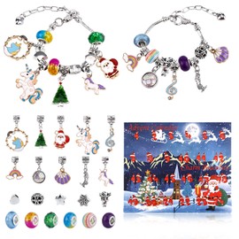 24pcs Advent Calendar Charm Bracelets, DIY Christmas Advent Calendar Bracelets Set 24 Days Countdown Calendar Bracelets Jewelry Making Kit for Teens Girls