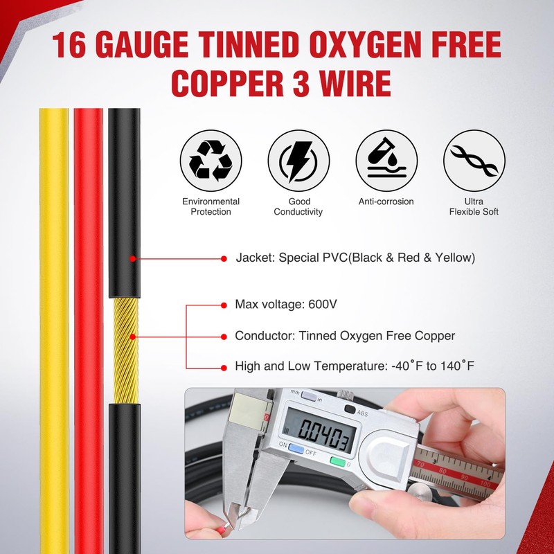 Nilight 50FT 16AWG 3 Conductor Electrical Wire Tinned Oxygen Free