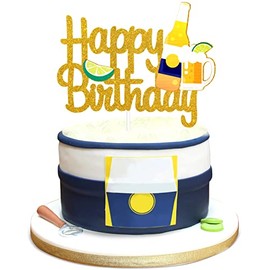 Beer Happy Birthday Cake Topper - Summer Hawaii Cheers To 30th 40th 50th Birthday Party Glitter Beer Cake Topper - Cheers Beers Luau Barbecue Beers Party Decoration