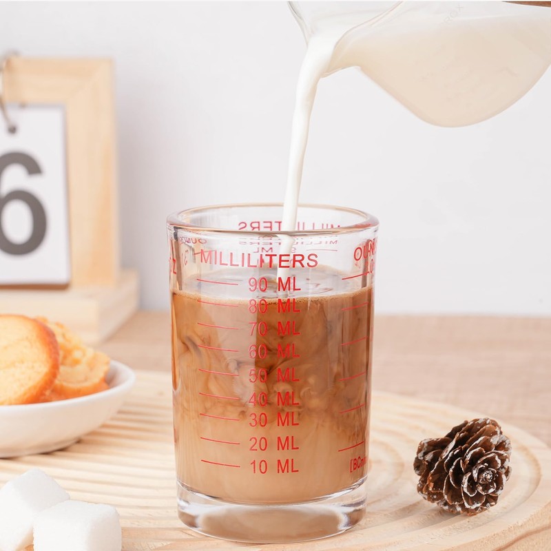 BCnmviku 90ml/3oz Shot Glasses,Measuring Cups with Scale(oz,ml) for Espresso,Milk,Cocktail,Spirits (Red)