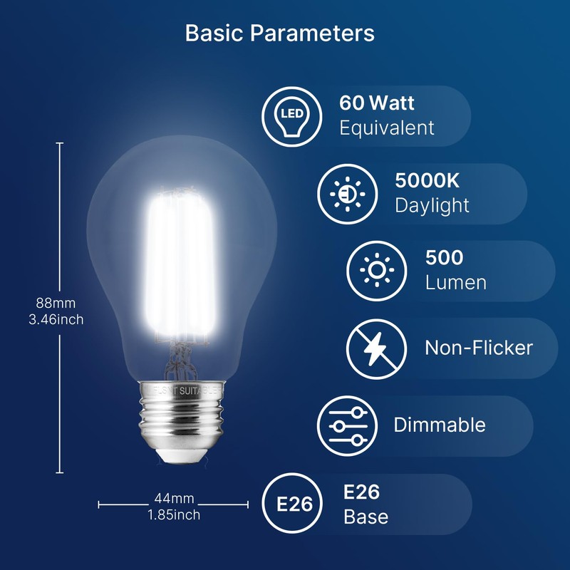 FLSNT A15 LED Edison Bulbs 60W Equivalent, Dimmable E26 LED