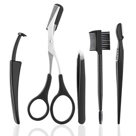 IWALT Eyebrow Set, Eyebrow Scissors, Eyebrow Scissors, Comb Included, Eyebrow Care, Eyebrow Shaving, Tweezers, Eyebrow Tweezers, Travel, Business Trips, Portable, Unisex, Unisex
