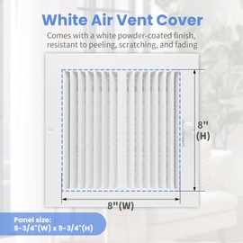 8 x 8 Inch [Duct Opening] Air Vent Covers for Wall or Ceiling - High Airflow 2 Way Steel Ventilation - Adjustable Wall/Ceiling Register, 9-3/4 Inch x 9-3/4 Inch [Overall Dimensions]