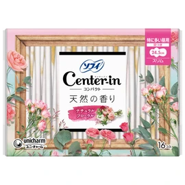 Center-in Compact, Natural Scent, For Especially Heavy Days, Natural Floral with Wings, 9.6 inches (24.5 cm), Pack of 16 (Senstrual Supplies, Napkins)