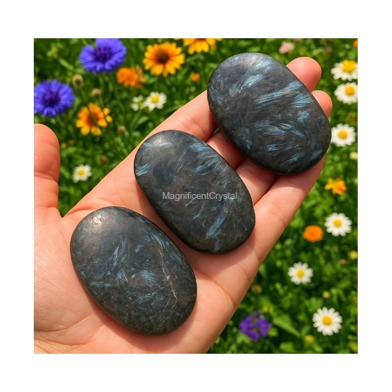 1pcs Arfvedsonite Palmstone Worry Stone Healing Crystal Meditation Reiki Gifts